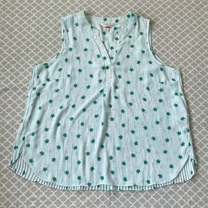 Christopher & Banks Turtle Sleeveless Print Blouse Pleated Back XL